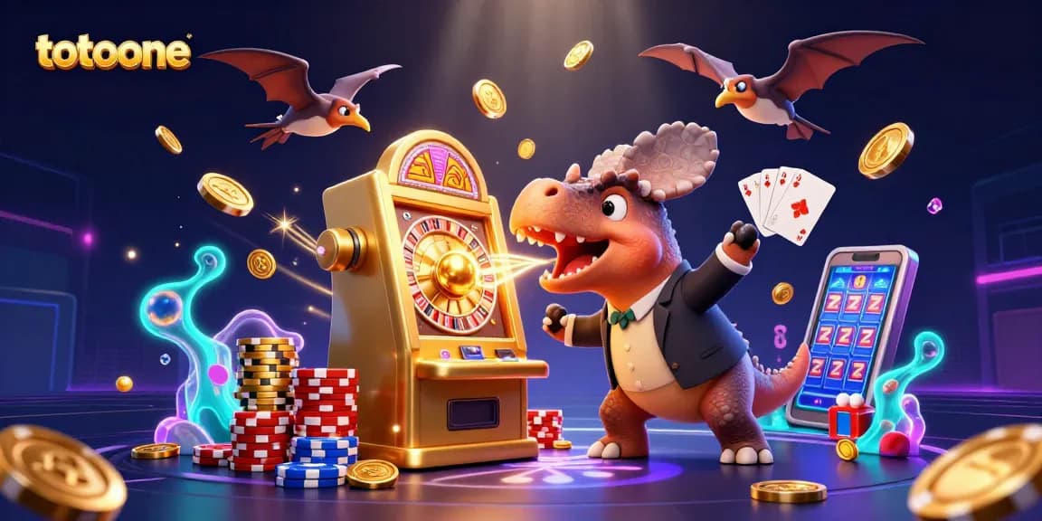 Menangkan jackpot di totoone dengan dinosaurus yang bermain slot berkilauan dan manajer kasino.