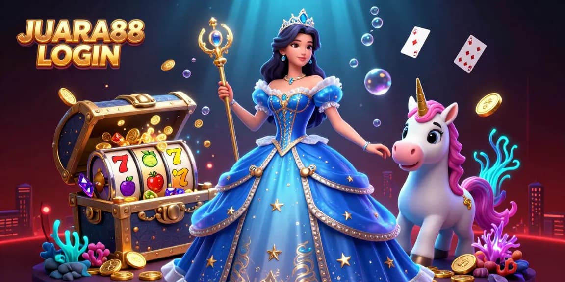 Experience the excitement of JUARA88 LOGIN with vibrant slots and treasures in this dynamic 3D illustration.