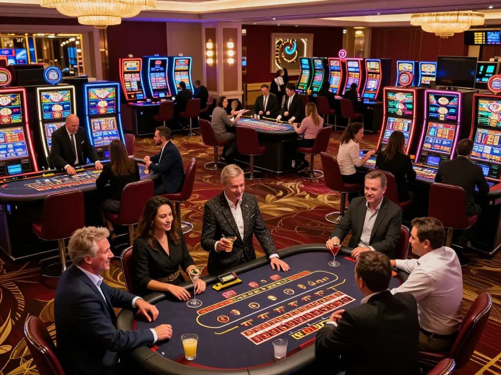 Players enjoying games at the Top 10 nhà cái uy tín casino floor, full of vibrant activity and excitement