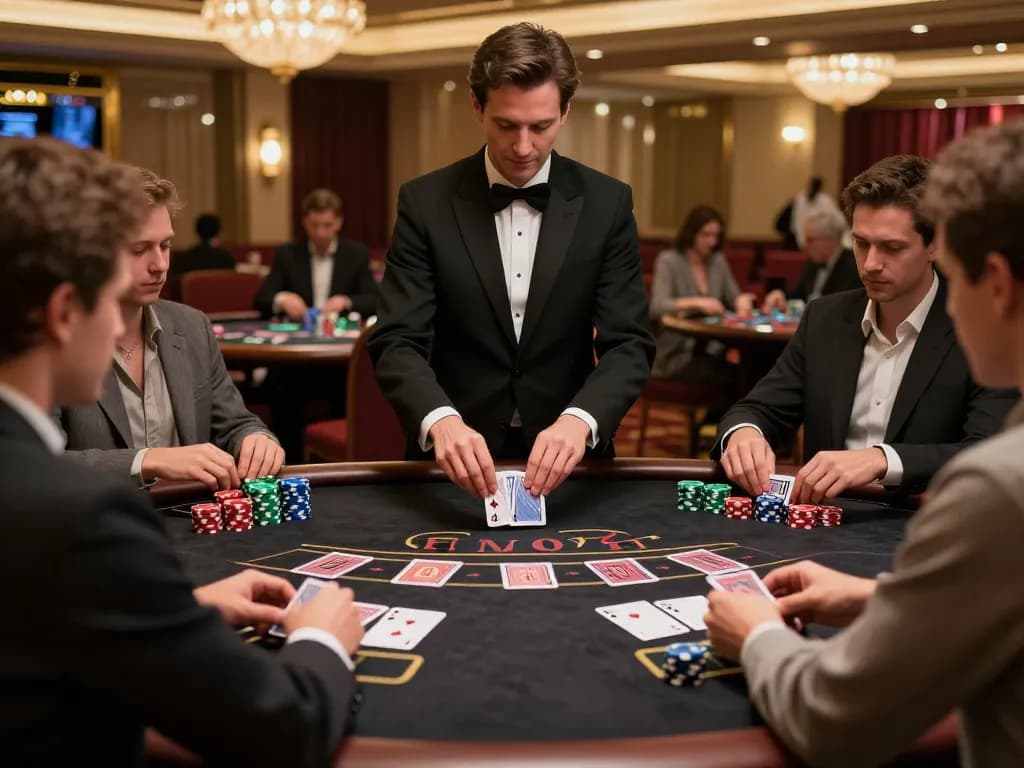 Players enjoying a thrilling game of blackjack at 388bet casino with dealer in action.