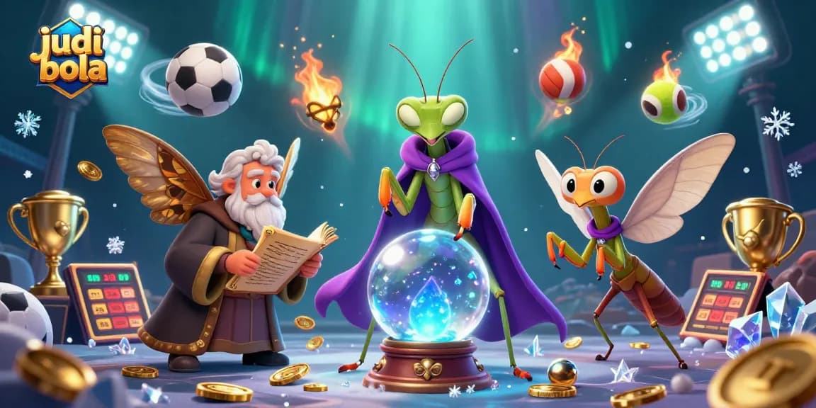 Engage in judi bola with a mystical 3D scene featuring fortune tellers and sports action.