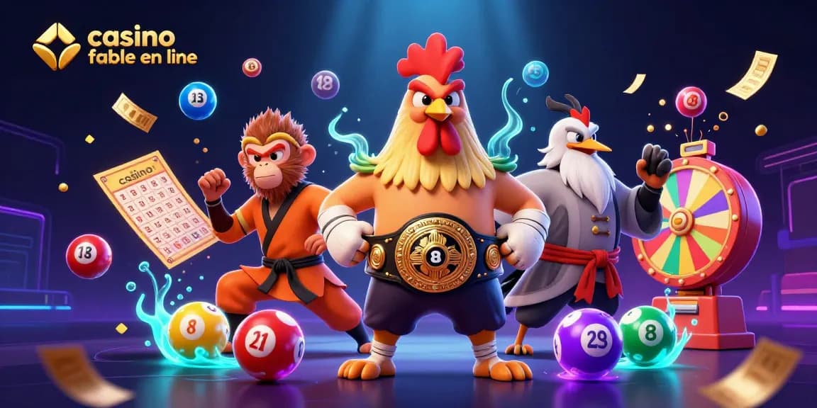 Explorez casino fiable en ligne avec des personnages animés et des éléments de loterie colorés.