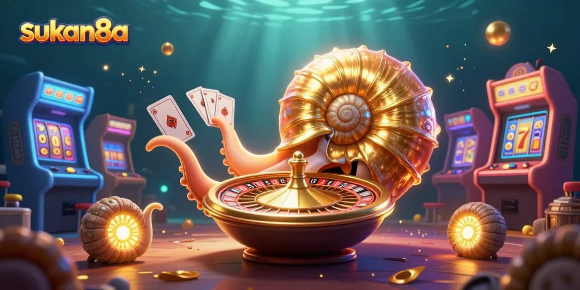 Win big with sukan8a's dazzling 3D casino experience featuring a vibrant nautilus roulette.