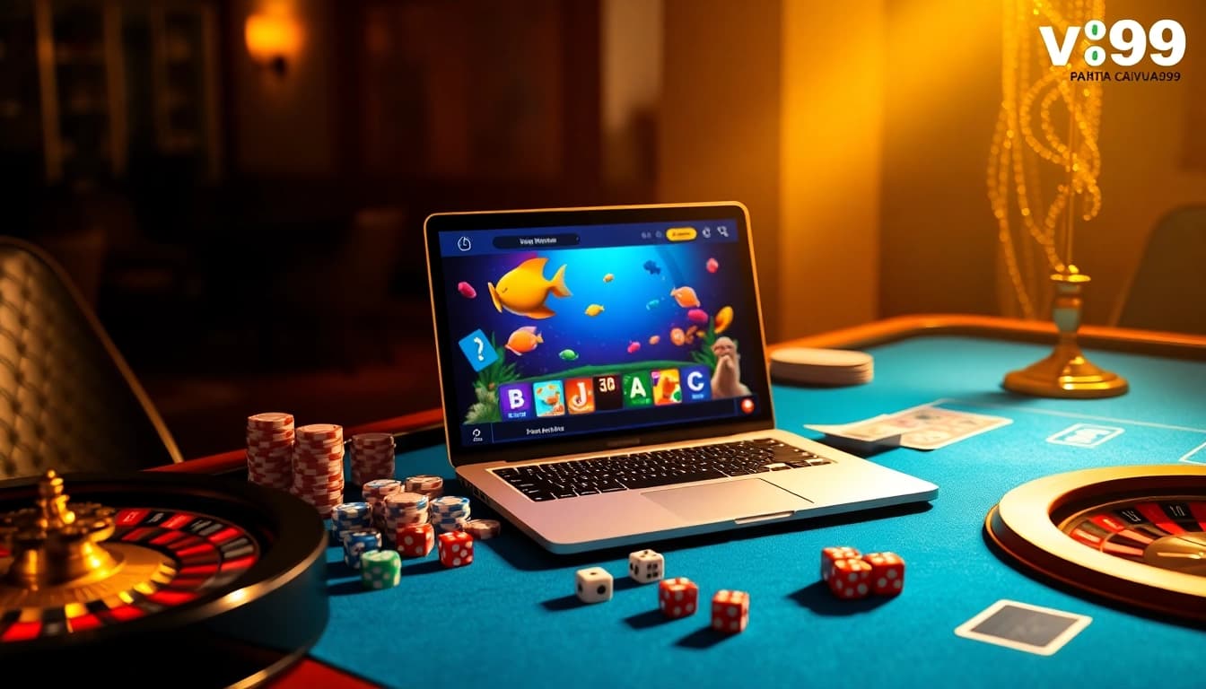 Engage with diverse games at nhà cái vua99, showcasing vibrant fish shooting gameplay and a professional casino atmosphere.