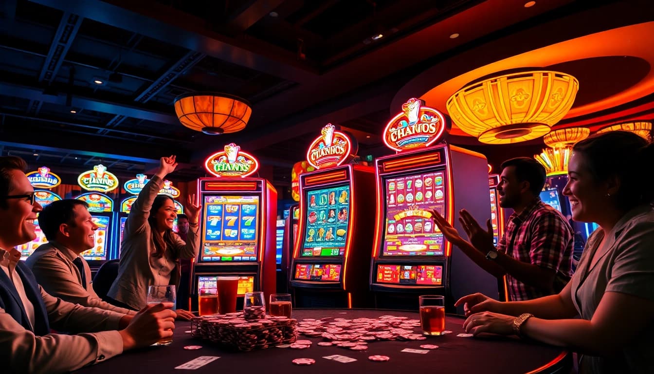 Erleben Sie den casino bonus ohne einzahlung neu in einem aufregenden Setting mit Spielern und Slotmaschinen.