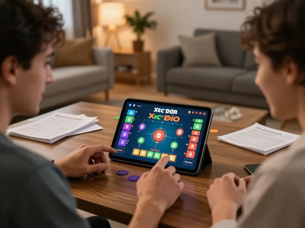 Xóc đĩa online gameplay on tablet with vibrant betting options in a cozy home gaming setup