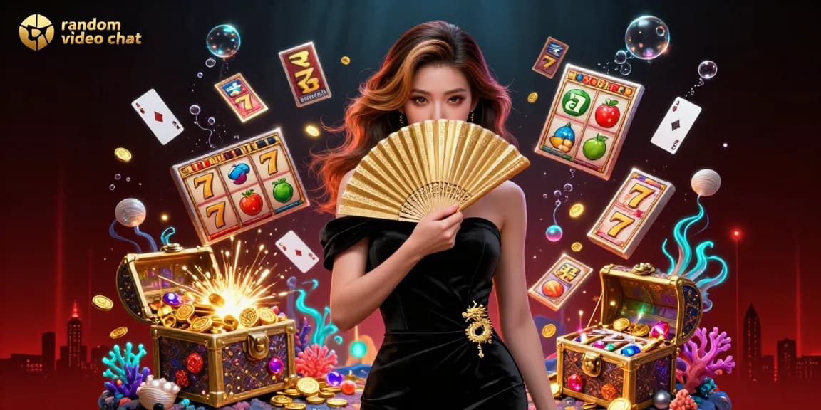 Experience exciting random video chat with vibrant slot reels and stunning visuals in this engaging scene.