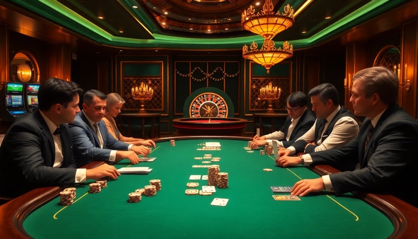 Découvrez un gameplay palpitant au meilleur casino en ligne 2026 avec des tables de poker luxueuses, des jetons et des cartes.