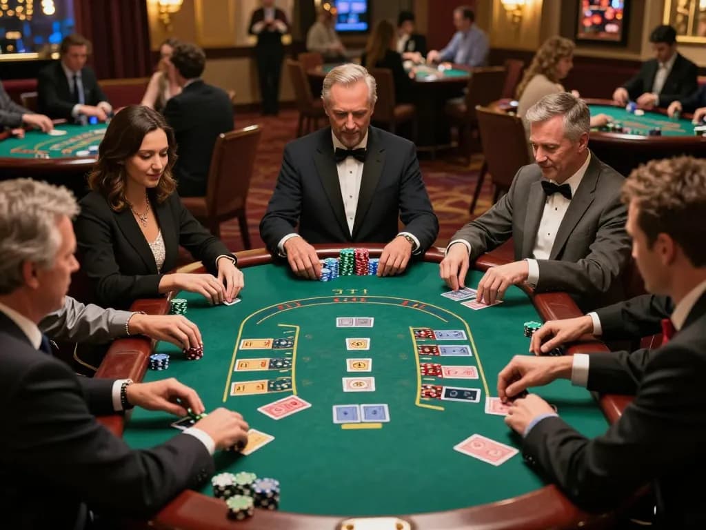 Players strategizing their bets at TG88 blackjack table in upscale casino atmosphere