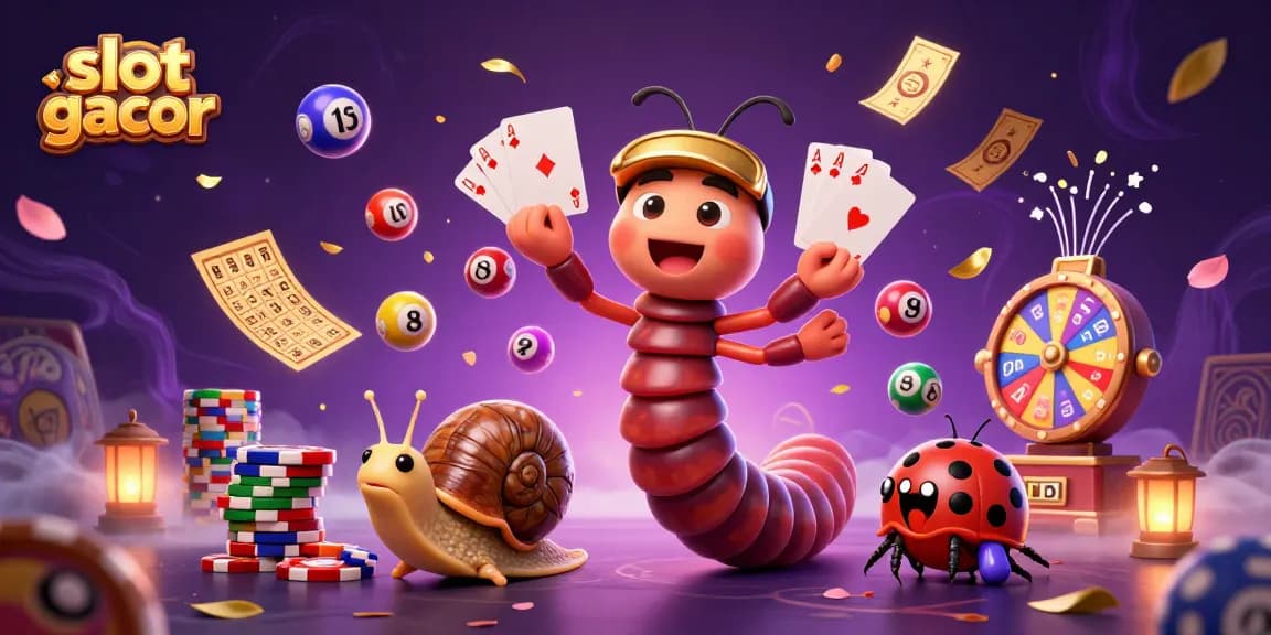 Engage with slot gacor excitement in this vibrant scene featuring a millipede dealer and dynamic game elements.