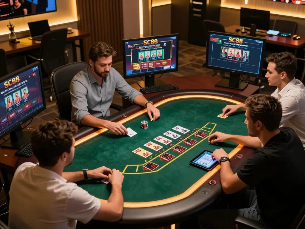 Players strategically navigating blackjack options on SC88 platform, showcasing dynamic gameplay.