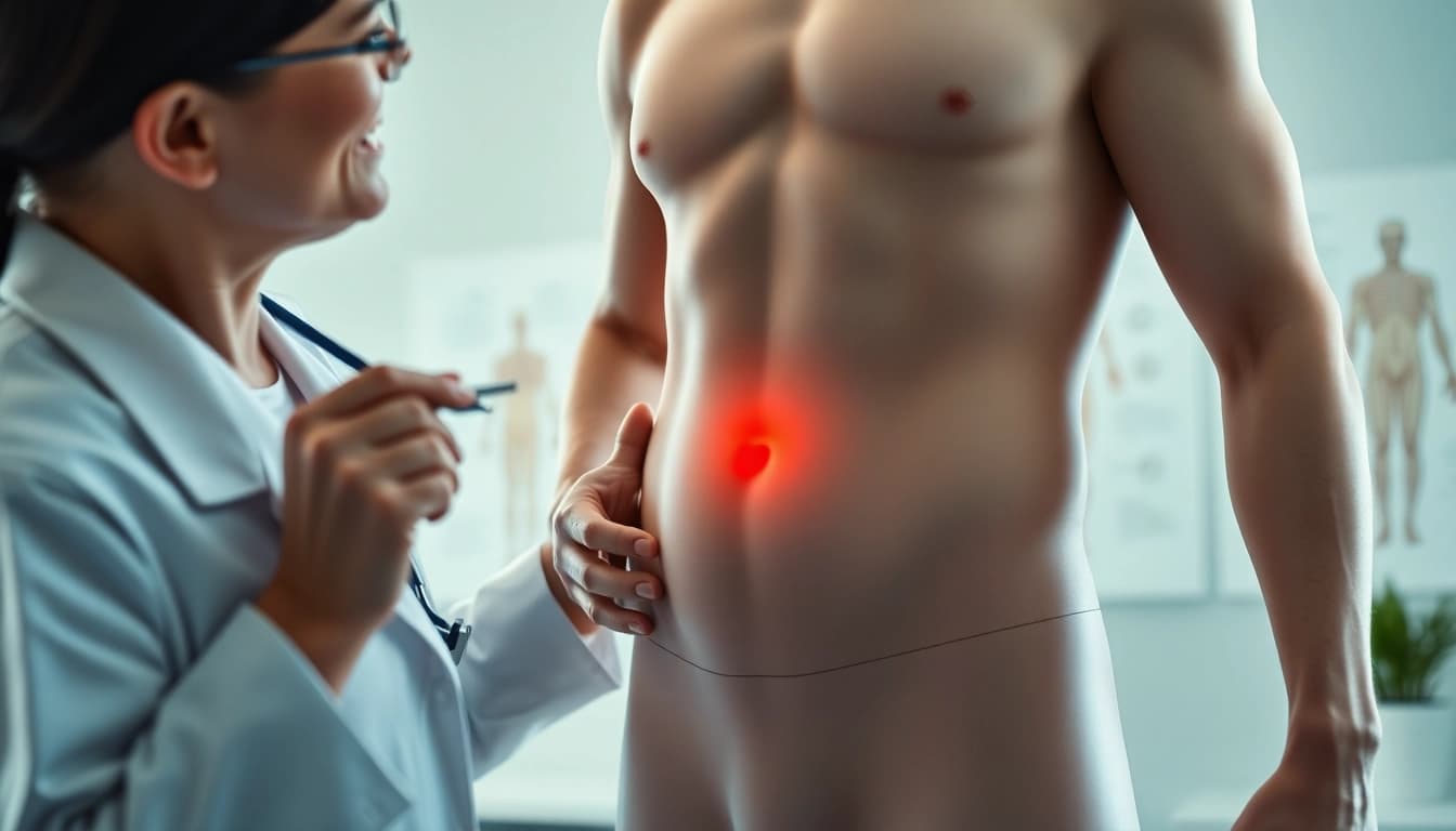 Health professional explains visceral fat with a human silhouette analysis, emphasizing body composition.