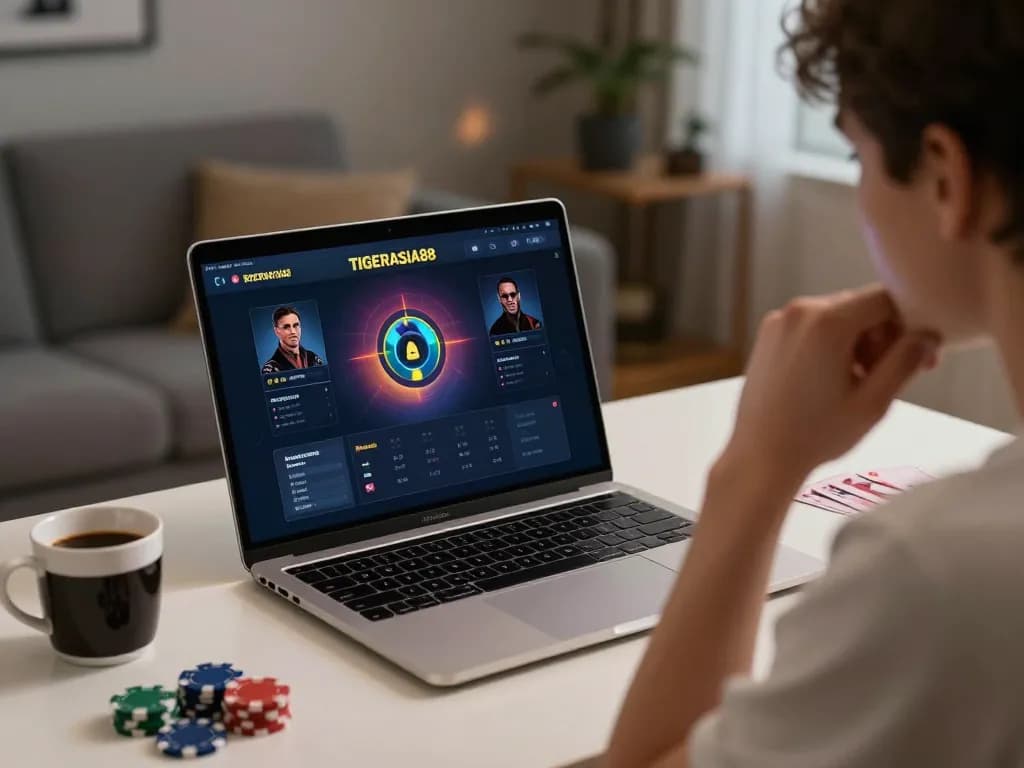 TIGERASIA88 betting interface displayed on a laptop, showcasing online gambling strategy.