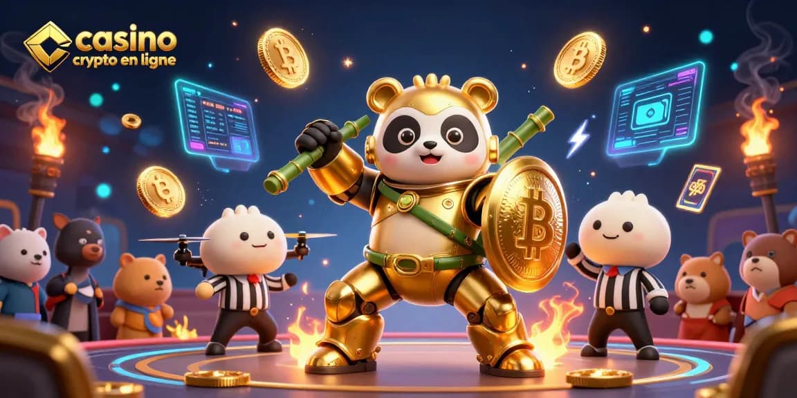 Découvrez l'expérience ludique d'un casino crypto en ligne avec un panda en armure au cœur de l'action.