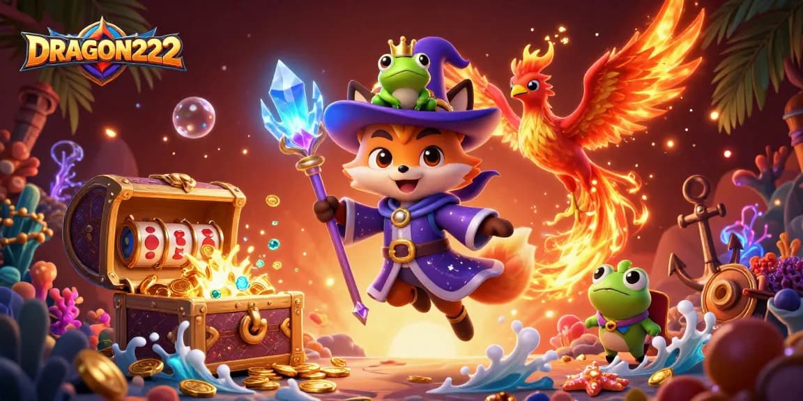 Engage with DRAGON222's vibrant casino realm filled with gold coins, mystical characters, and exciting gameplay.
