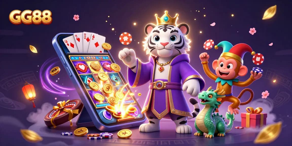 Experience the thrilling fun at GG88 while interacting with a playful monkey and mystical characters.