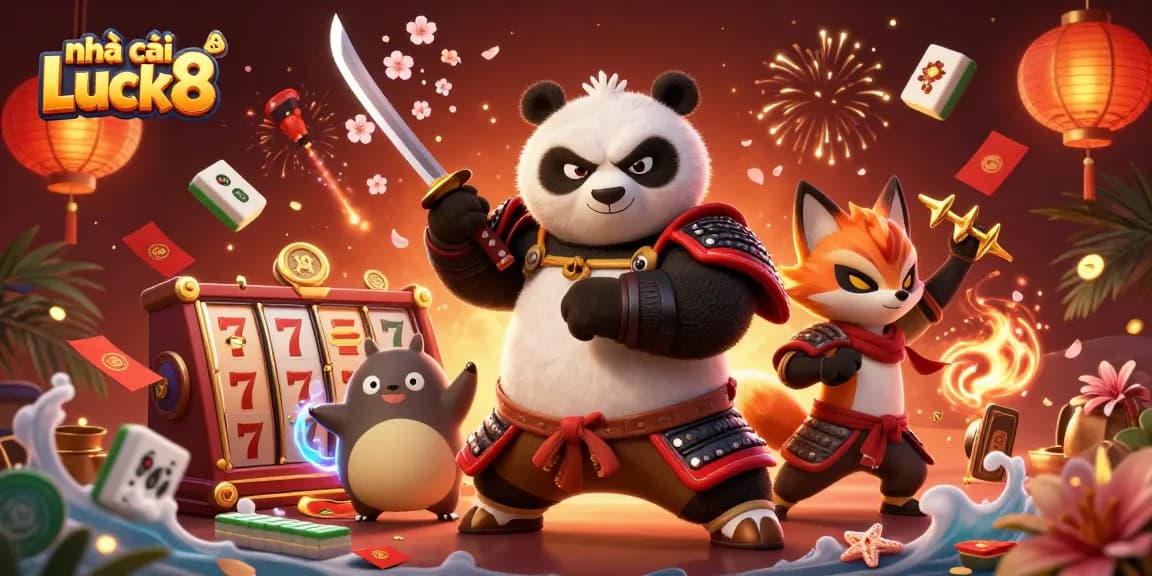 Experience thrilling gaming at nhà cái Luck8 with an exciting 3D casino adventure illustration.