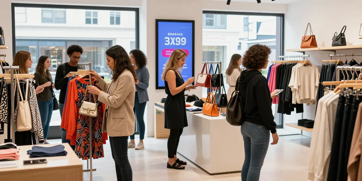 Shoppers exploring fashion items at https://shs-dome5.com/, vibrant boutique retail atmosphere.