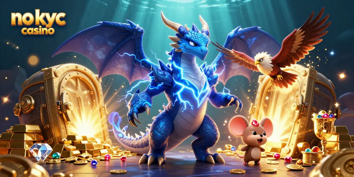 Una vivace scena cartoon 3D che mostra un tema di casino no kyc con personaggi e tesori d'oro, enfatizzando un gameplay immersivo.