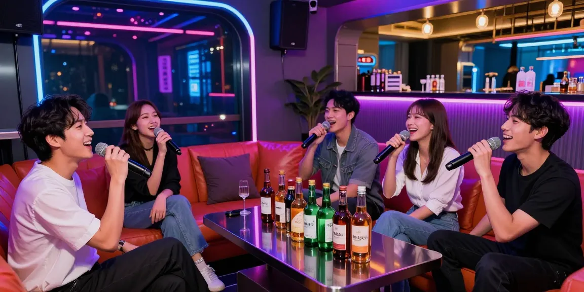 Experience the vibrant nightlife scene at 인천쓰리노 karaoke lounge with groups enjoying private rooms and drinks.