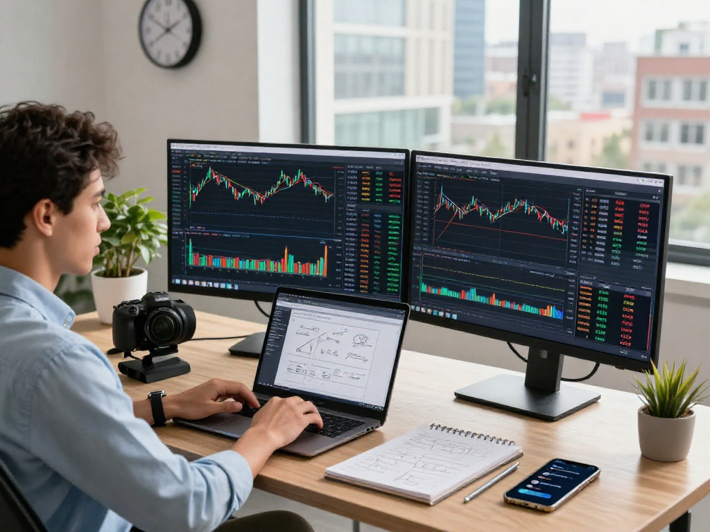 TradingView setup in a professional trading workspace showcasing stock charts, alerts, and analysis tools.