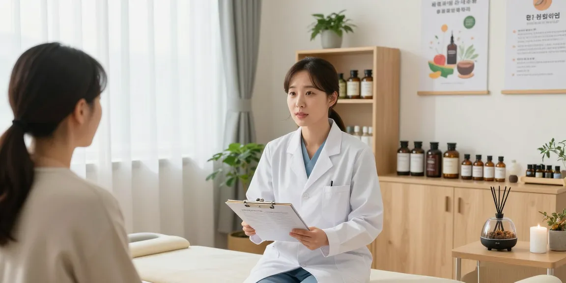 Consultation in 영통한의원, showcasing healing atmosphere with a professional and patient interaction.