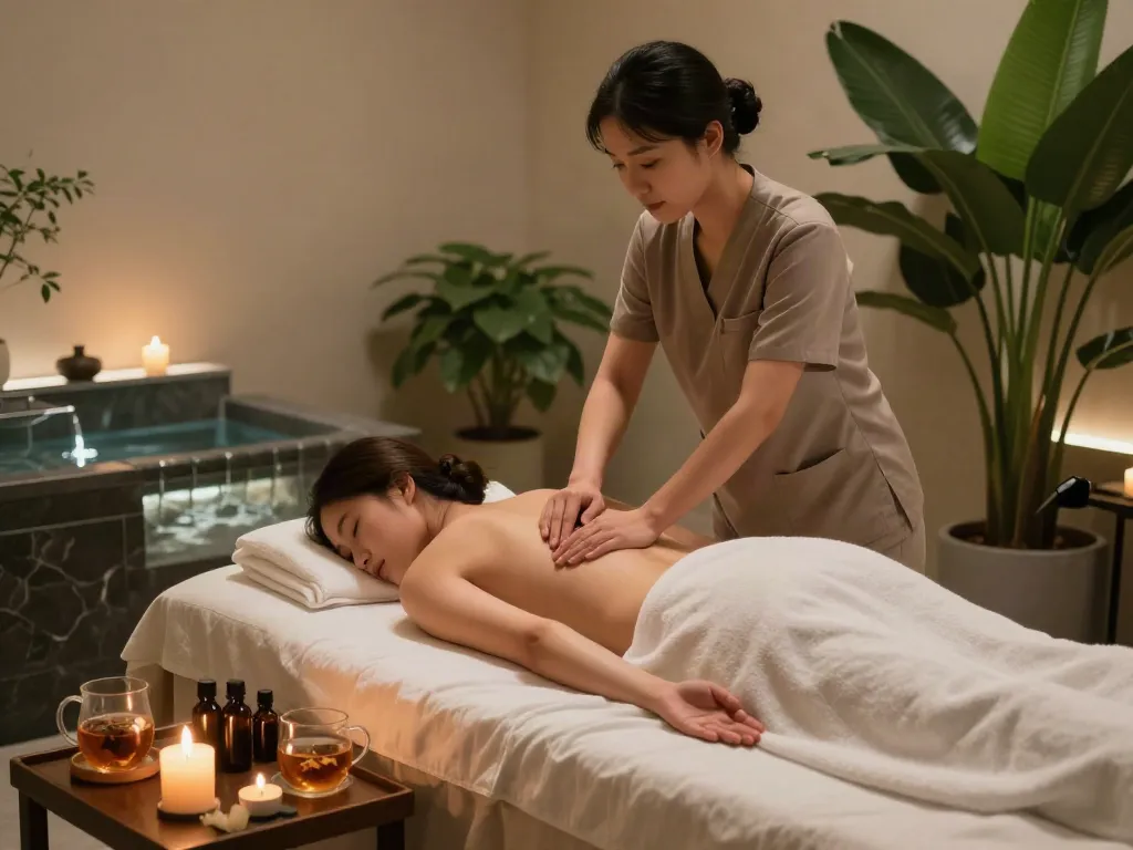 Relaxing 용산출장마사지 therapy session in a tranquil spa environment.