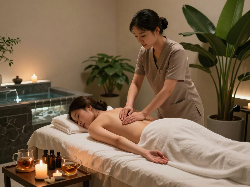 Relaxing 용산출장마사지 therapy session in a tranquil spa environment.