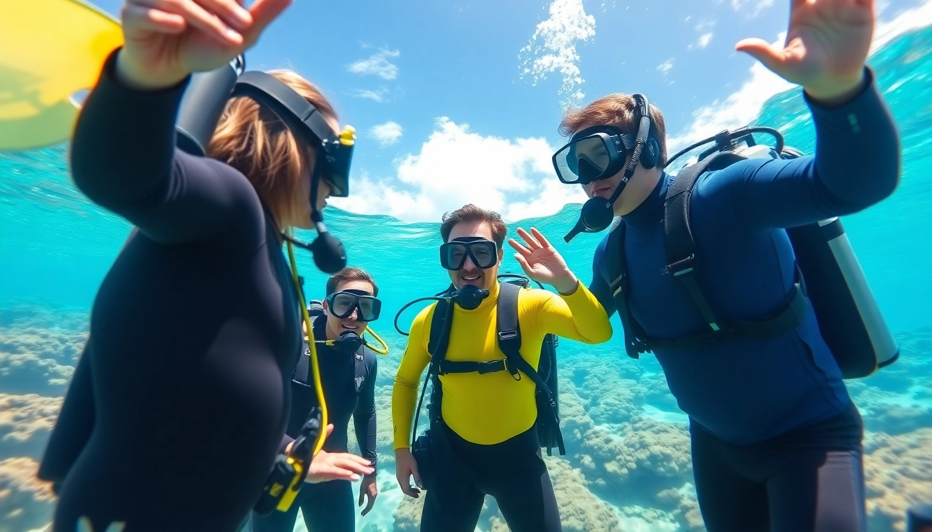 Dive into SSI Kurse with an experienced instructor guiding students in a vibrant coral reef.