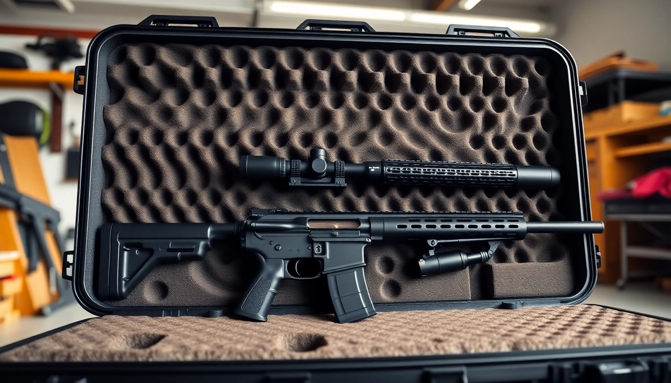 Highlighting foam for rifle case design with multiple rifle inserts and organized layout.