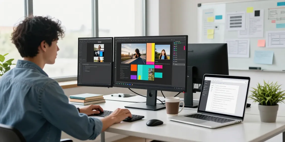 Screenshot tool download interface showcased on multiple monitors in a modern workspace.