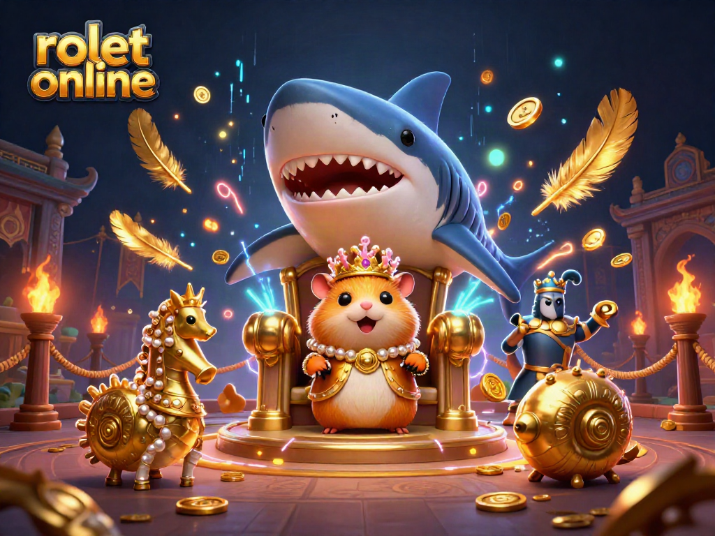 Engage in rolet online with a vivid 3D scene of a golden hamster king and casino elements.