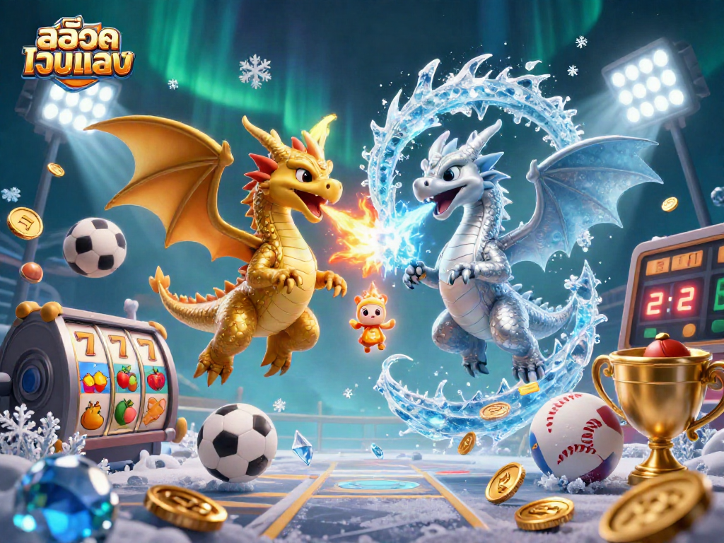 Experience thrilling action with สล็อตเว็บตรง slots in this vibrant dragon-themed illustration.