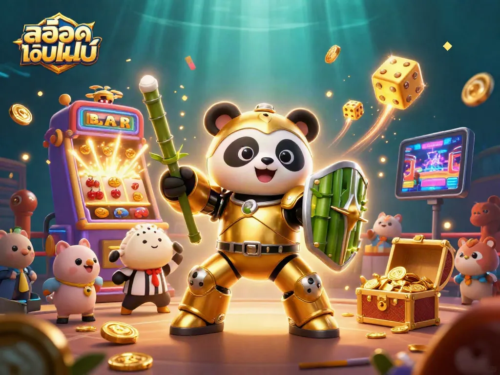 เล่นเกมสล็อตออนไลน์ในบรรยากาศมวยของตัวการ์ตูนด้วยการโดมปิดทองและลวดลายไม้ไผ่