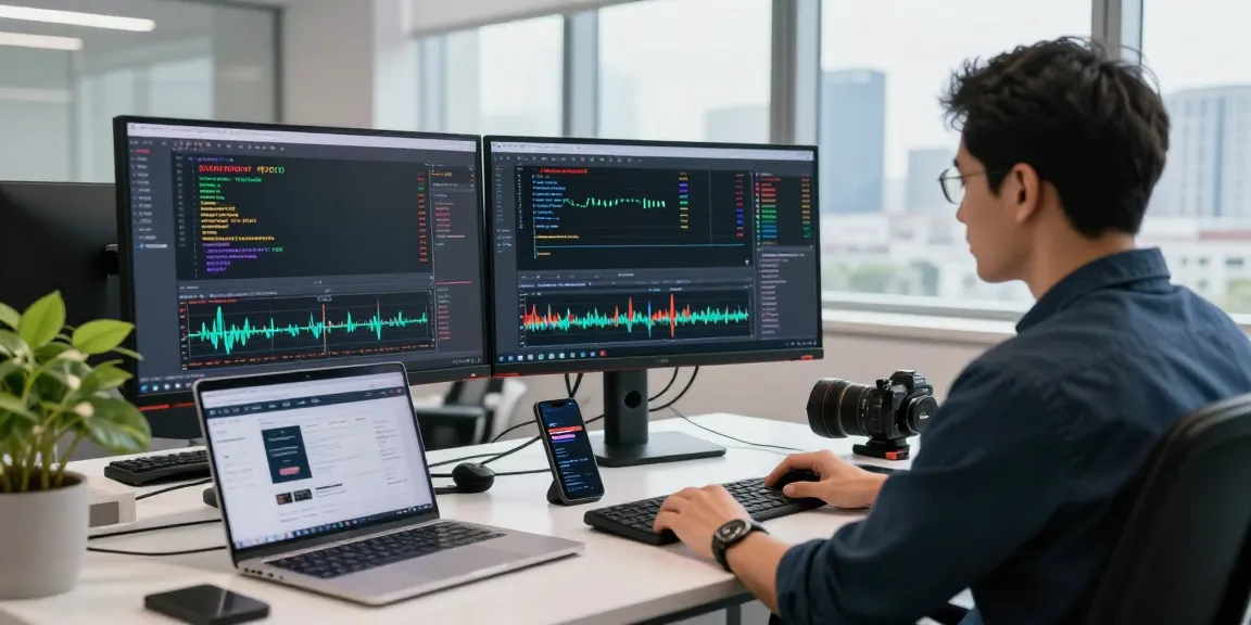 Dynamic trading scene with mt4 displayed on dual monitors and Forex analysis tools in a professional workspace