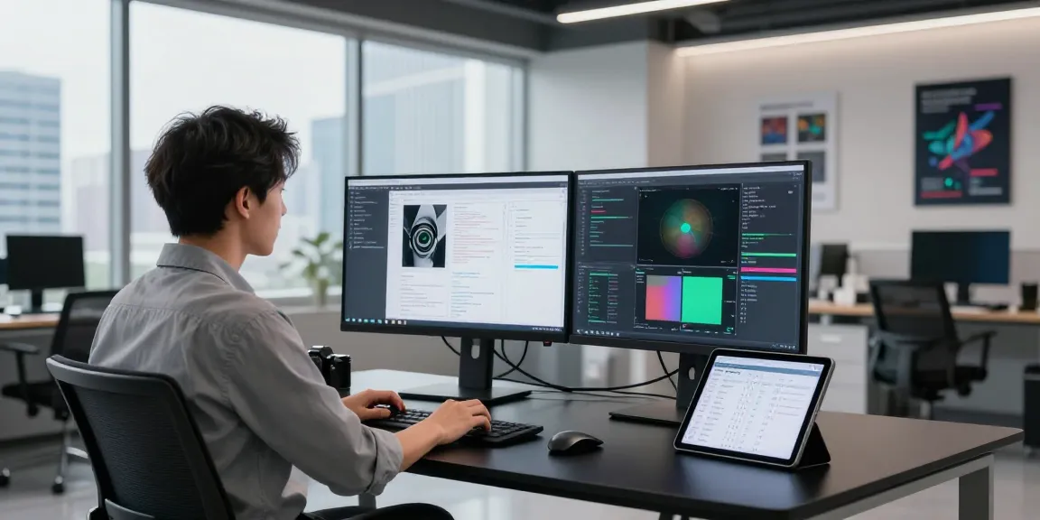 AI image detector workspace with professional analyzing image detection results on high-resolution screens.