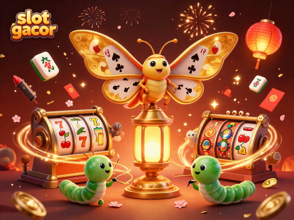 Experience the thrill of slot gacor with vibrant characters and casino scenes illuminated by festive lights.