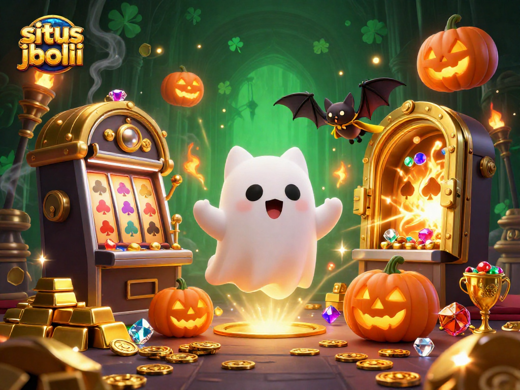 Engage with the situs judi bola experience featuring vibrant characters in a haunting casino scene.