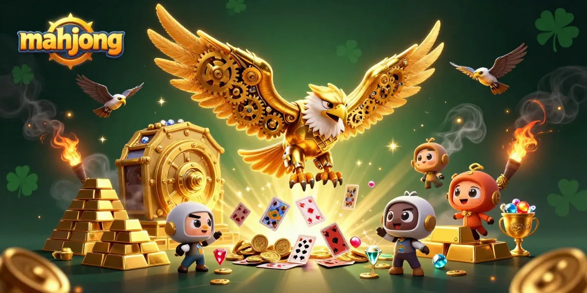 Play mahjong with a spectacular 3D illustration featuring dynamic game elements and golden treasures.