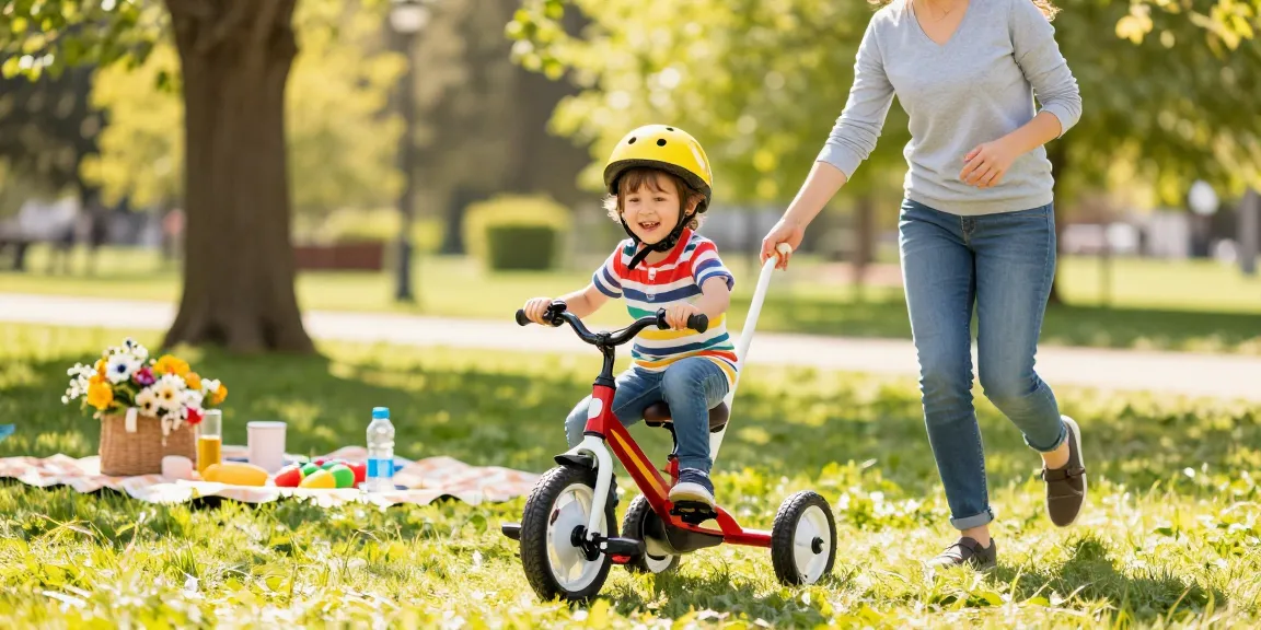 Child riding the best kids tricycles in a sunny park, capturing joy and family fun.