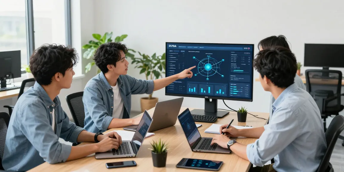 Team discussing small business IT support services in a modern office.