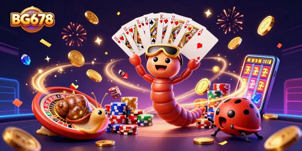 Engage with BG678's vibrant casino scene featuring lively characters and rich gaming elements.