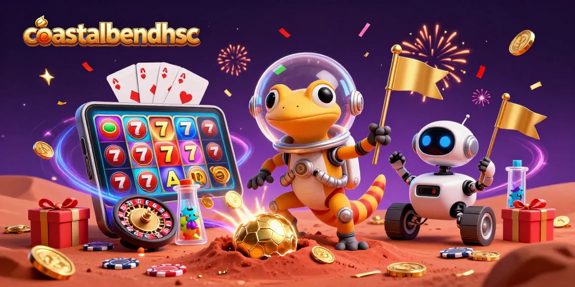 Gambarkan momen menarik di kasino oleh coastalbendhsc dengan gecko Mars dan rover robot.