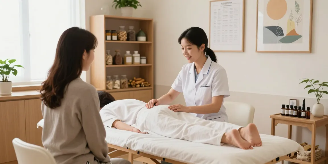Tranquil treatment at 수원한의원 showcasing acupuncture techniques in a soothing clinic environment.