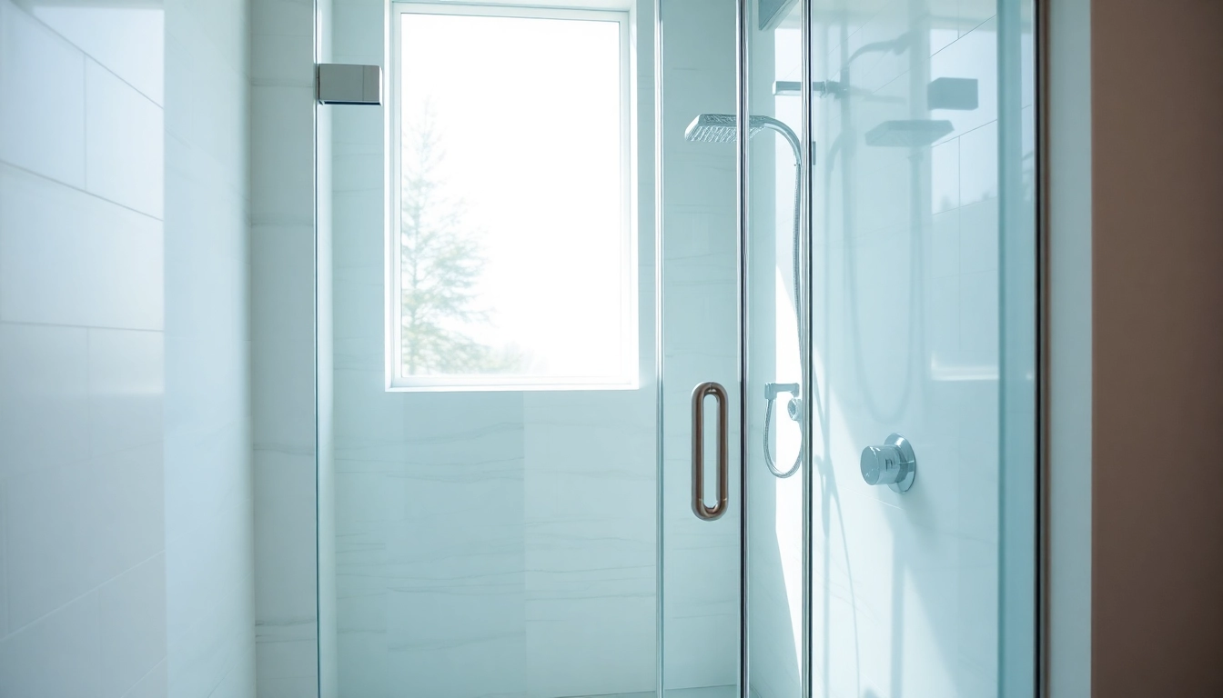 Stylish glass shower doors enhancing a modern bathroom with a bright ambiance.