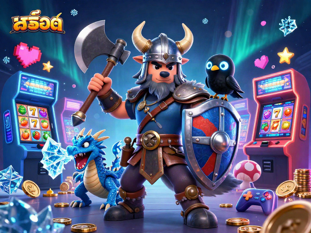 Experience thrilling สล็อต action with Viking warriors and colorful slot game elements!