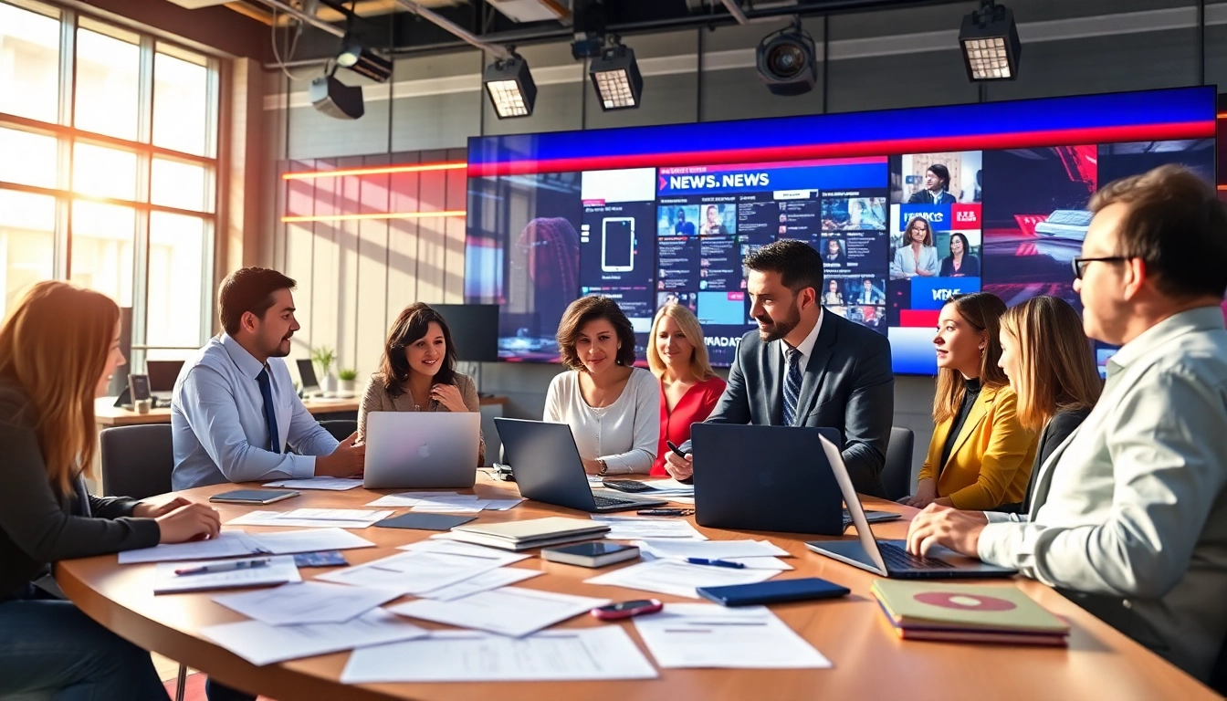 Engaging news environment with journalists discussing current news events effectively.