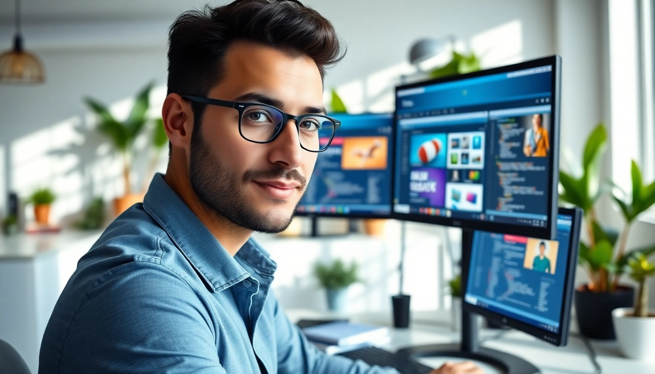 Creating stunning web design edmonton in a professional workspace with modern technology.