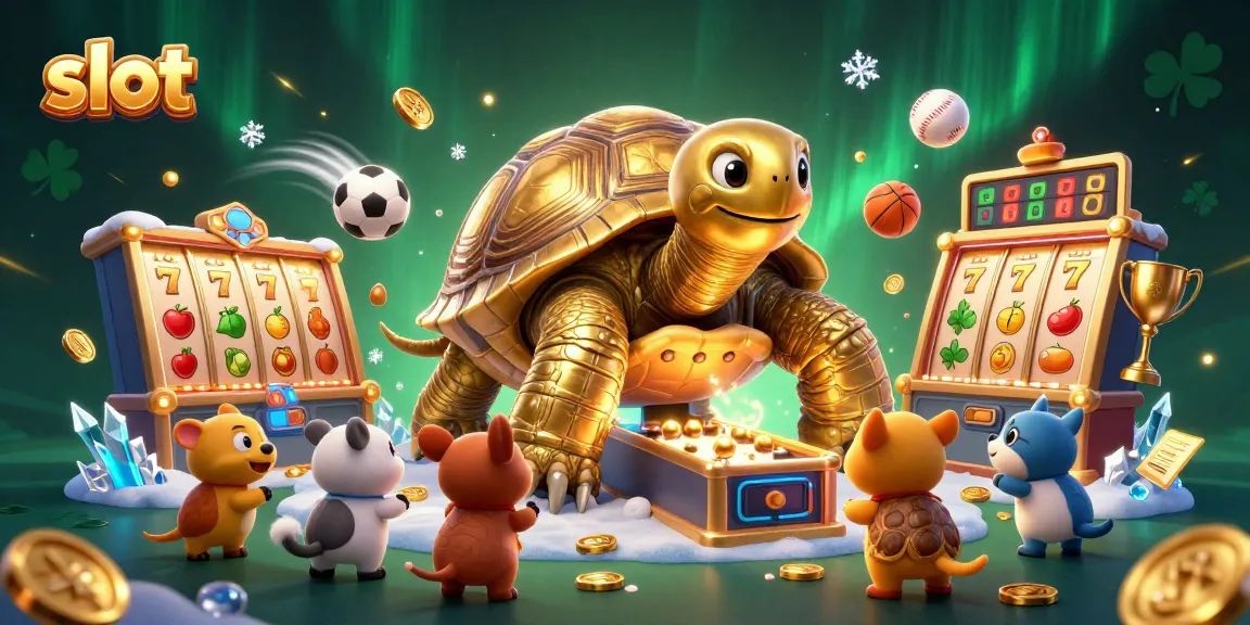 Engage with exciting slot gameplay illustrated by a colossal tortoise machine showcasing vibrant casino elements.