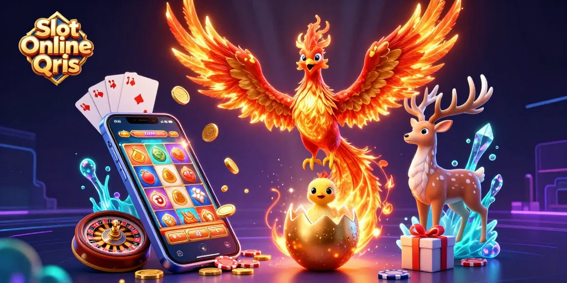Experience the thrill of Slot Online Qris with golden phoenix imagery and dynamic slot game visuals.